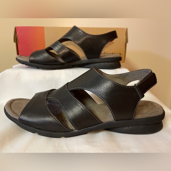 Comfortiva PARMA Leather Sandals Black size 10 Memory Foam Pillowtop Pre-owned - Picture 2 of 9